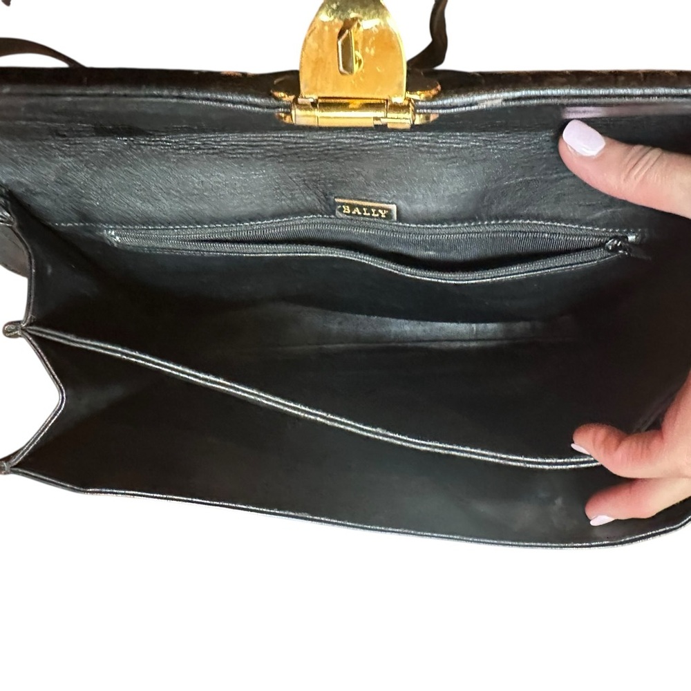 Bally Leather Croc-Embossed 3-Way Shoulder Crossbody Clutch Bag | Vintage - Picture 7 of 16